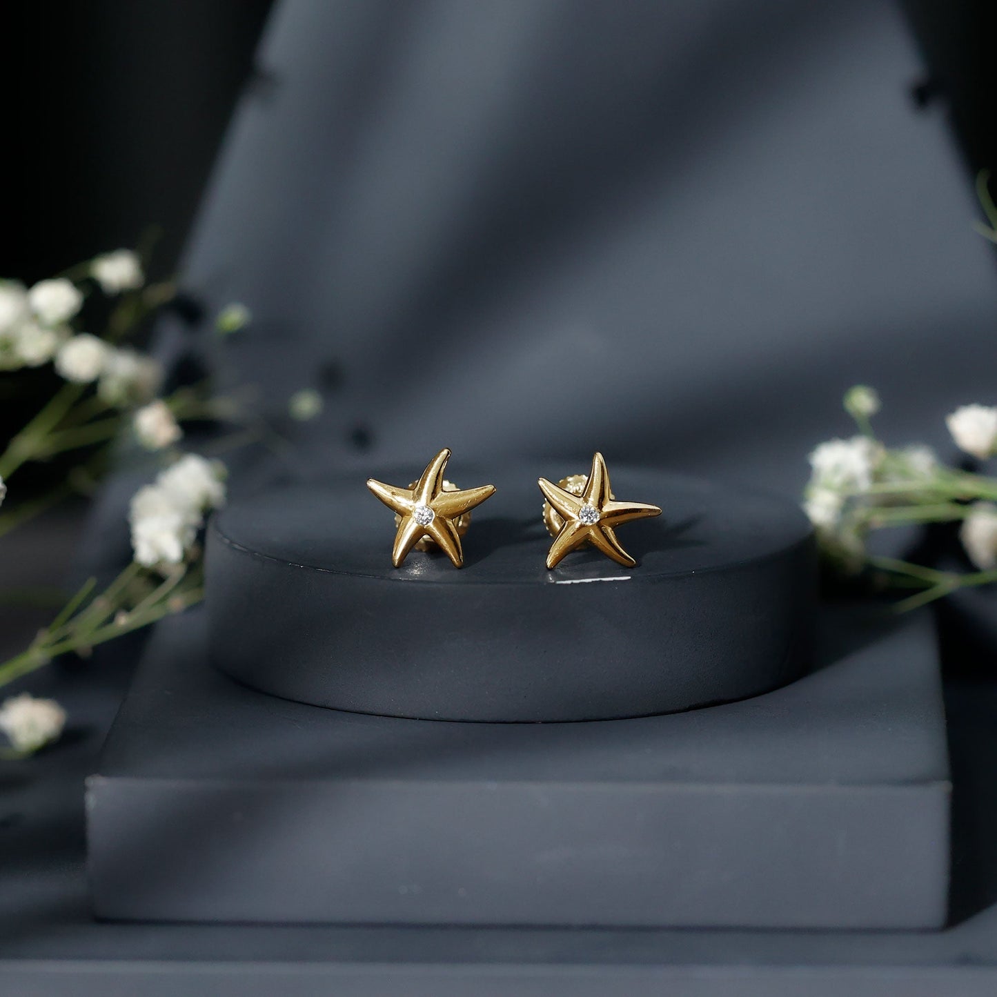Diamond Starfish Stud Earrings for Women