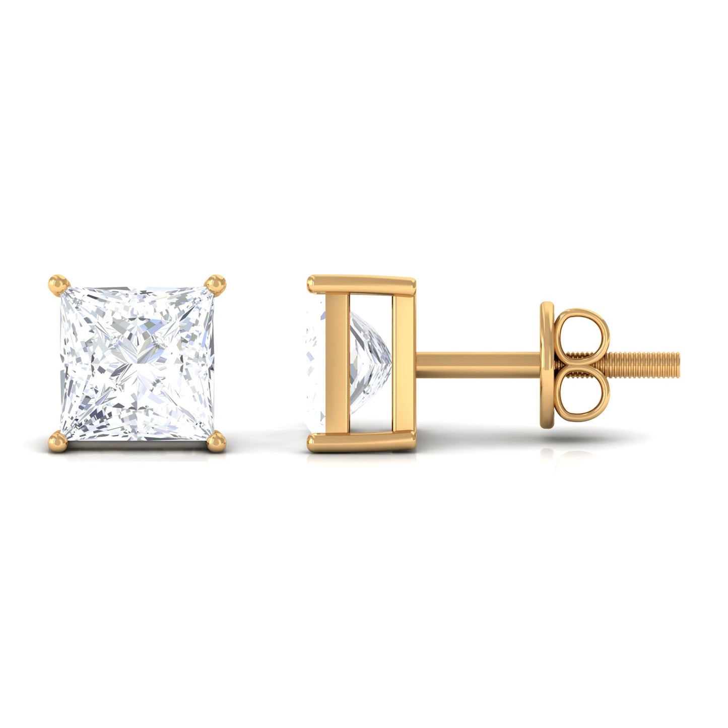 Natural Princess Cut Diamond Stud Earrings with Certificate