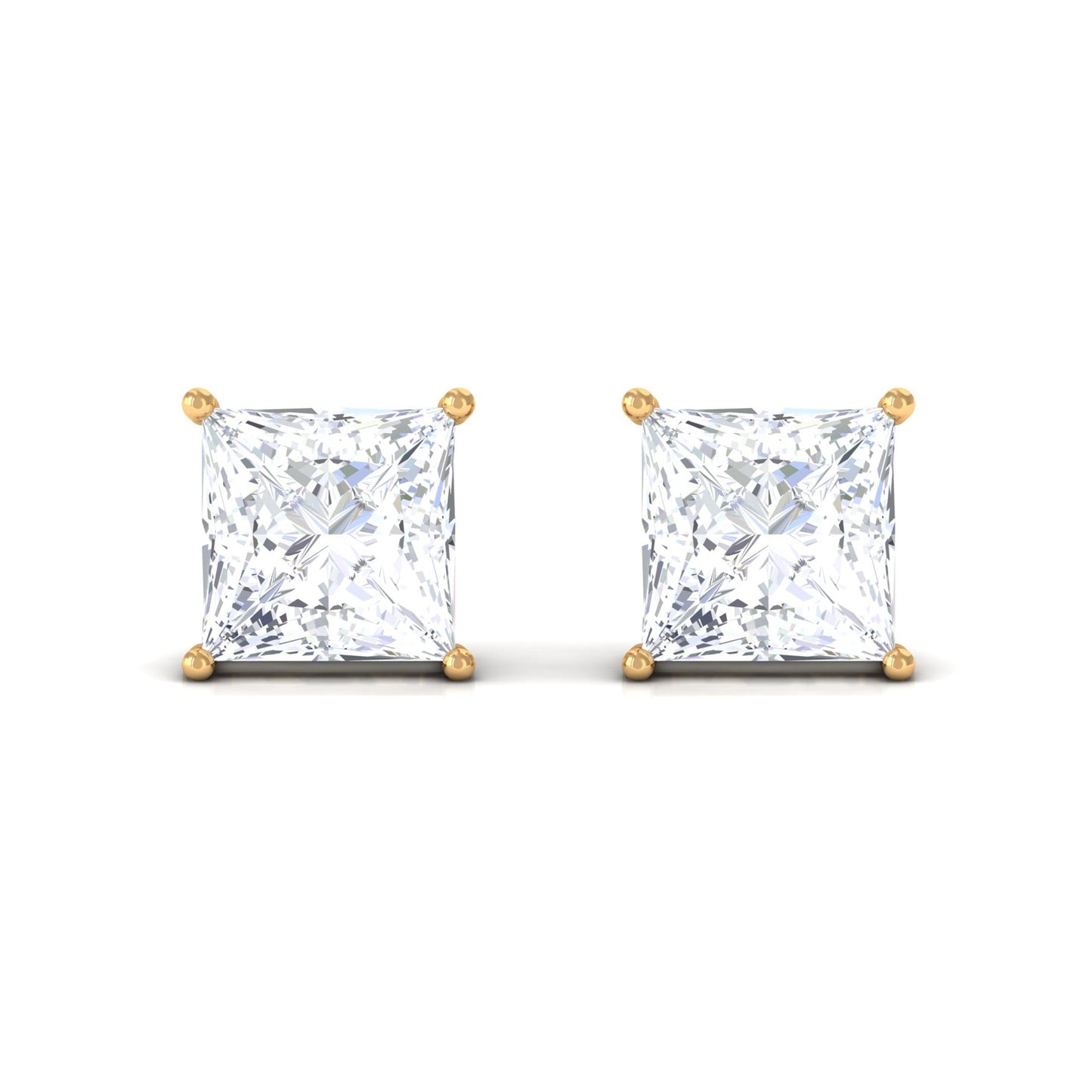 Natural Princess Cut Diamond Stud Earrings with Certificate