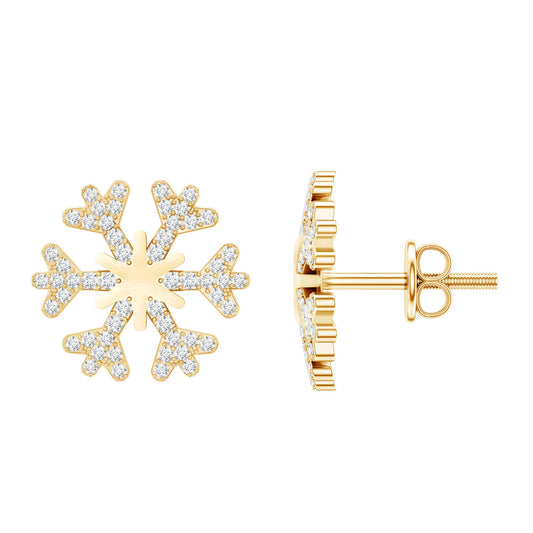 Natural Diamond Snowflake Earrings with Screw Back