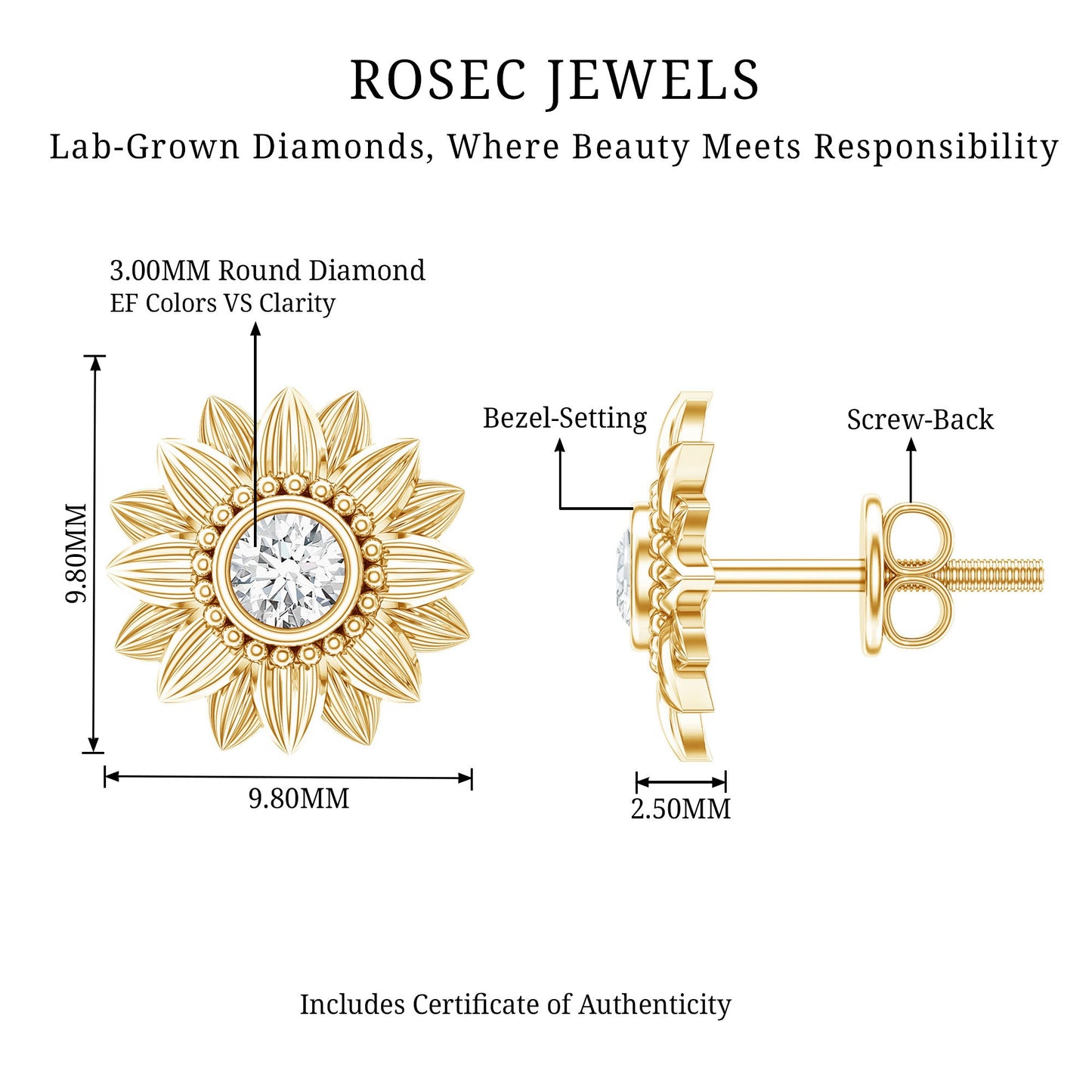 Diamond Sunflower Stud Earrings For Her