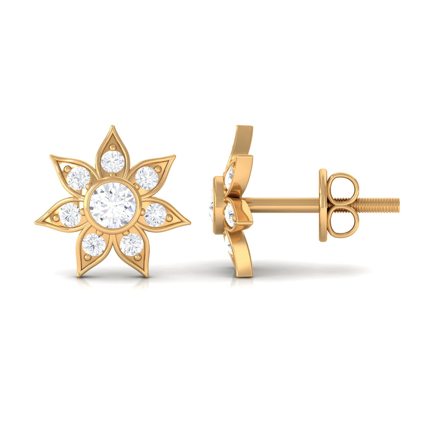 Natural Diamond Flower Earrings with Screw Back