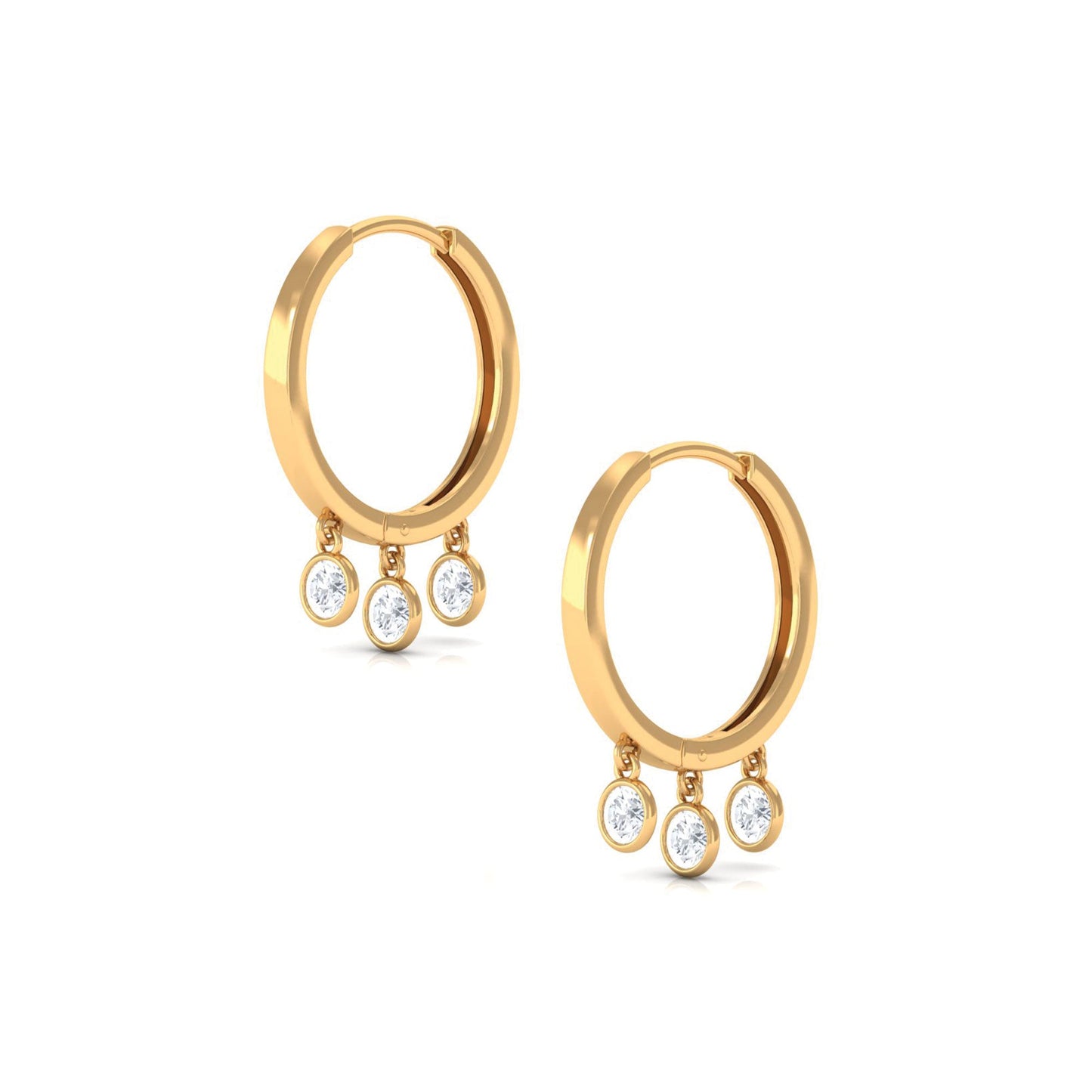 Natural 3 Stone Diamond Drop Hoop Earrings