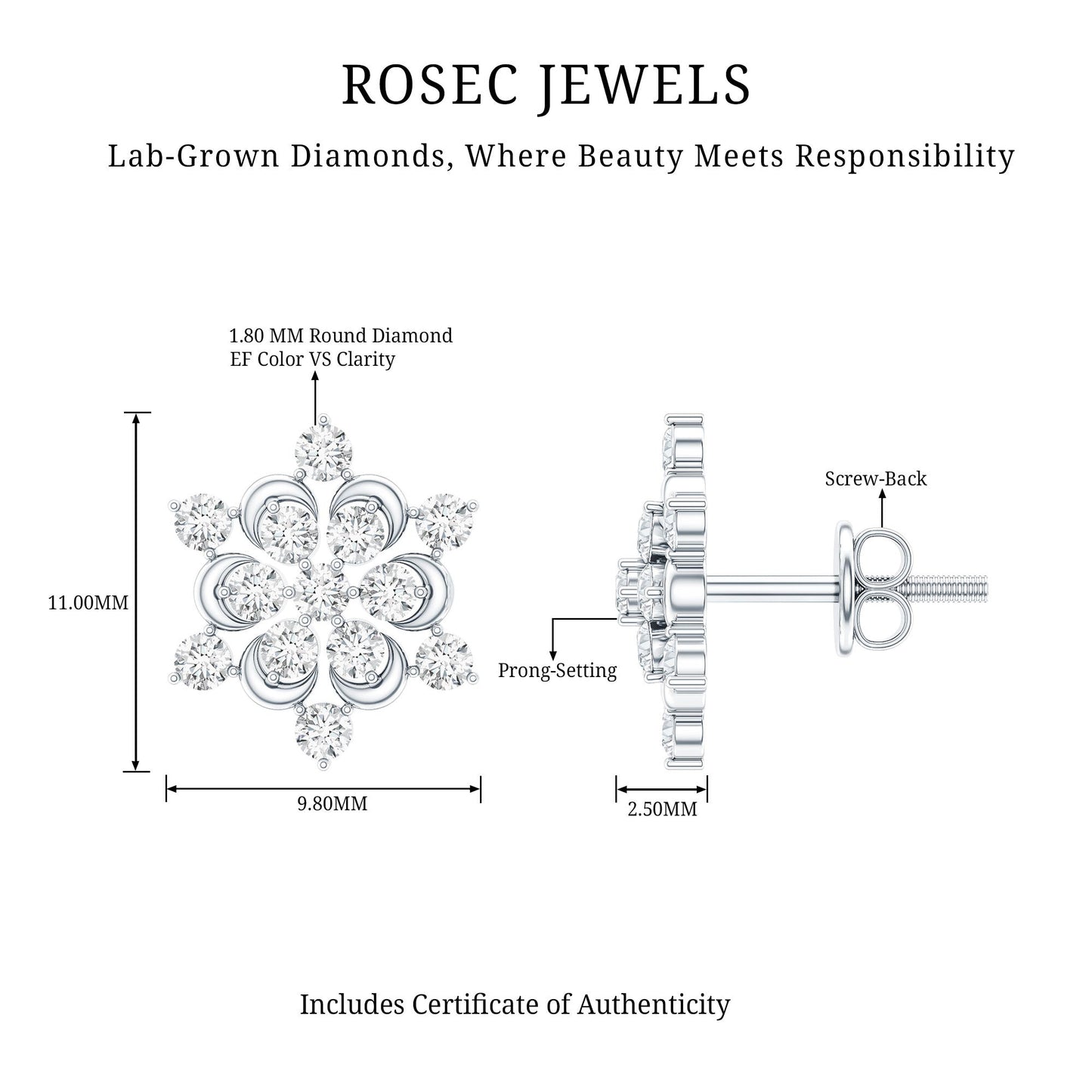 Certified Diamond Snowflake Stud Earrings