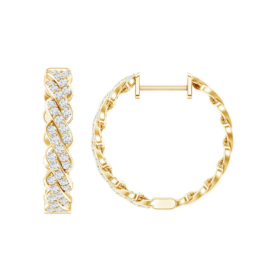 Natural Diamond Twisted Hoop Earrings with Certificate