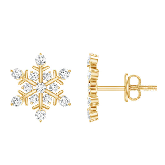 Certified Diamond Snowflake Stud Earrings with Screw Back