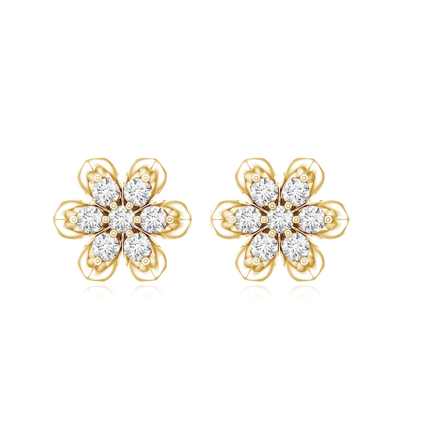 Brilliant Cut Diamond Flower Stud Earrings with Screw Back