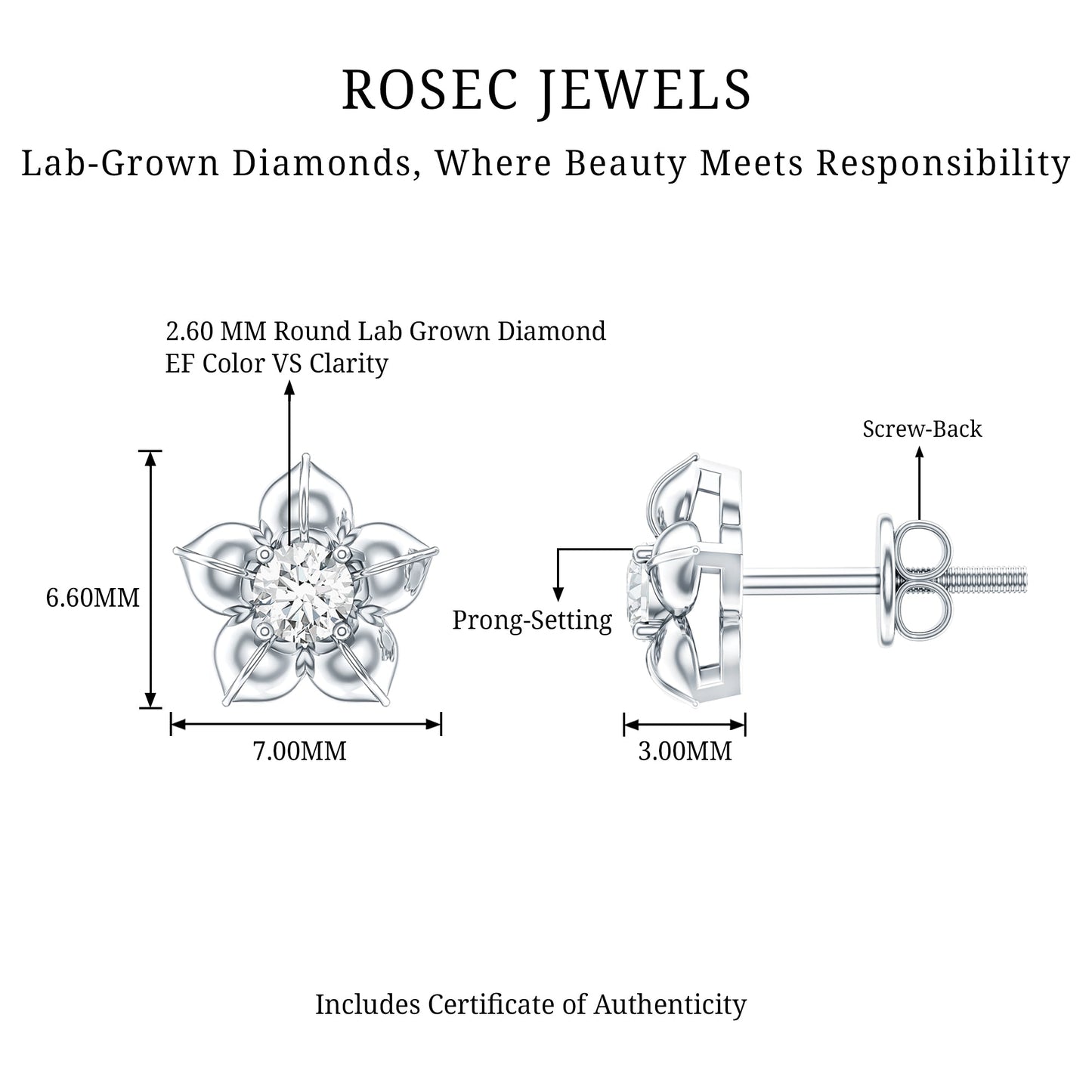 Diamond Flower Petal Stud Earrings in Prong Setting