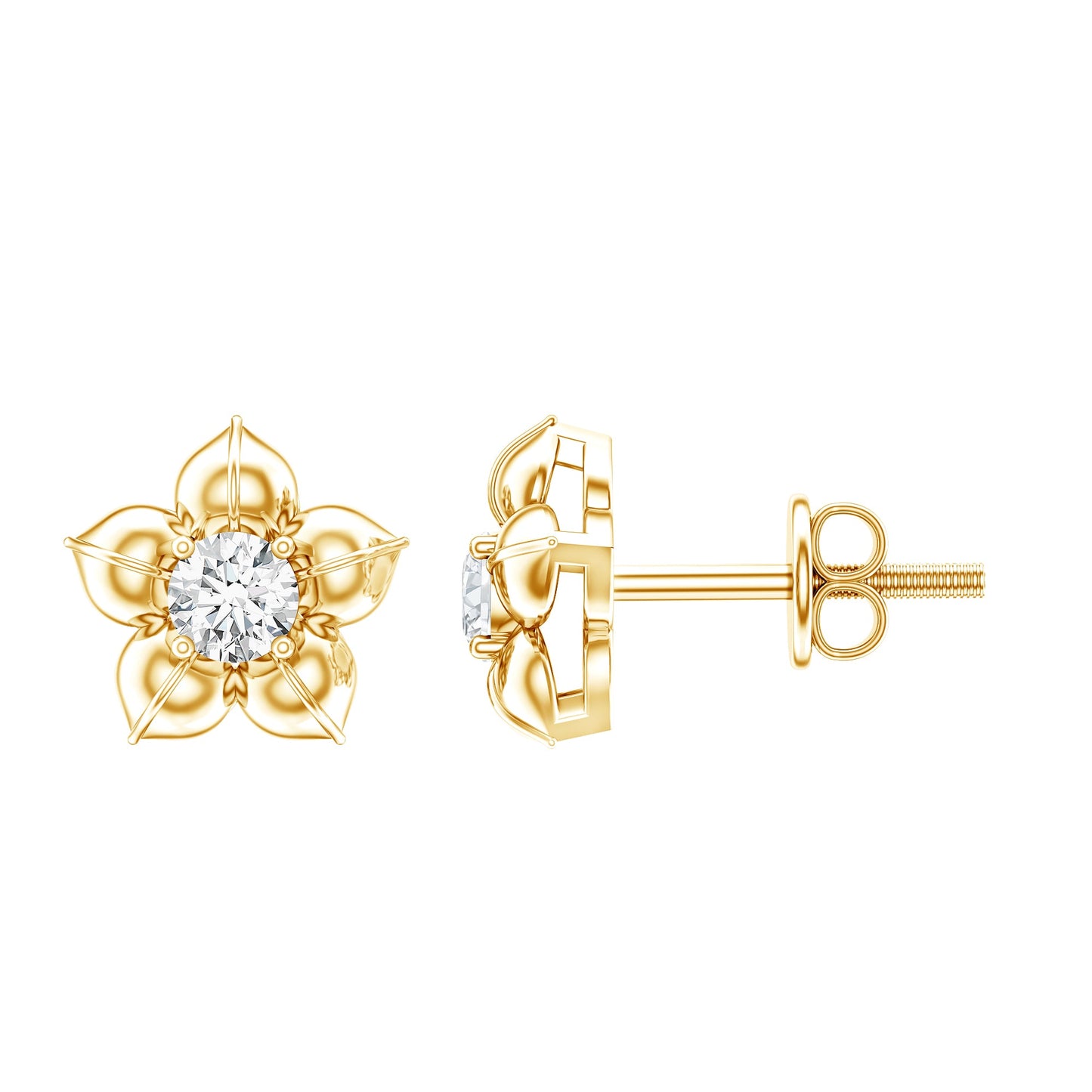 Diamond Flower Petal Stud Earrings in Prong Setting