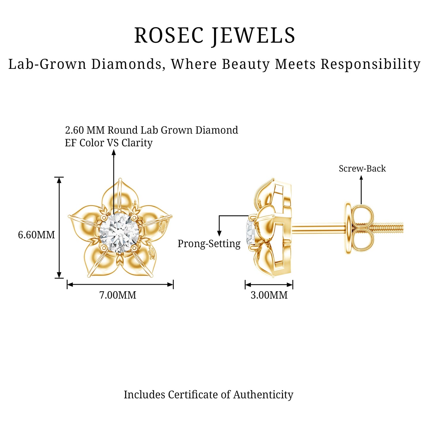 Diamond Flower Petal Stud Earrings in Prong Setting