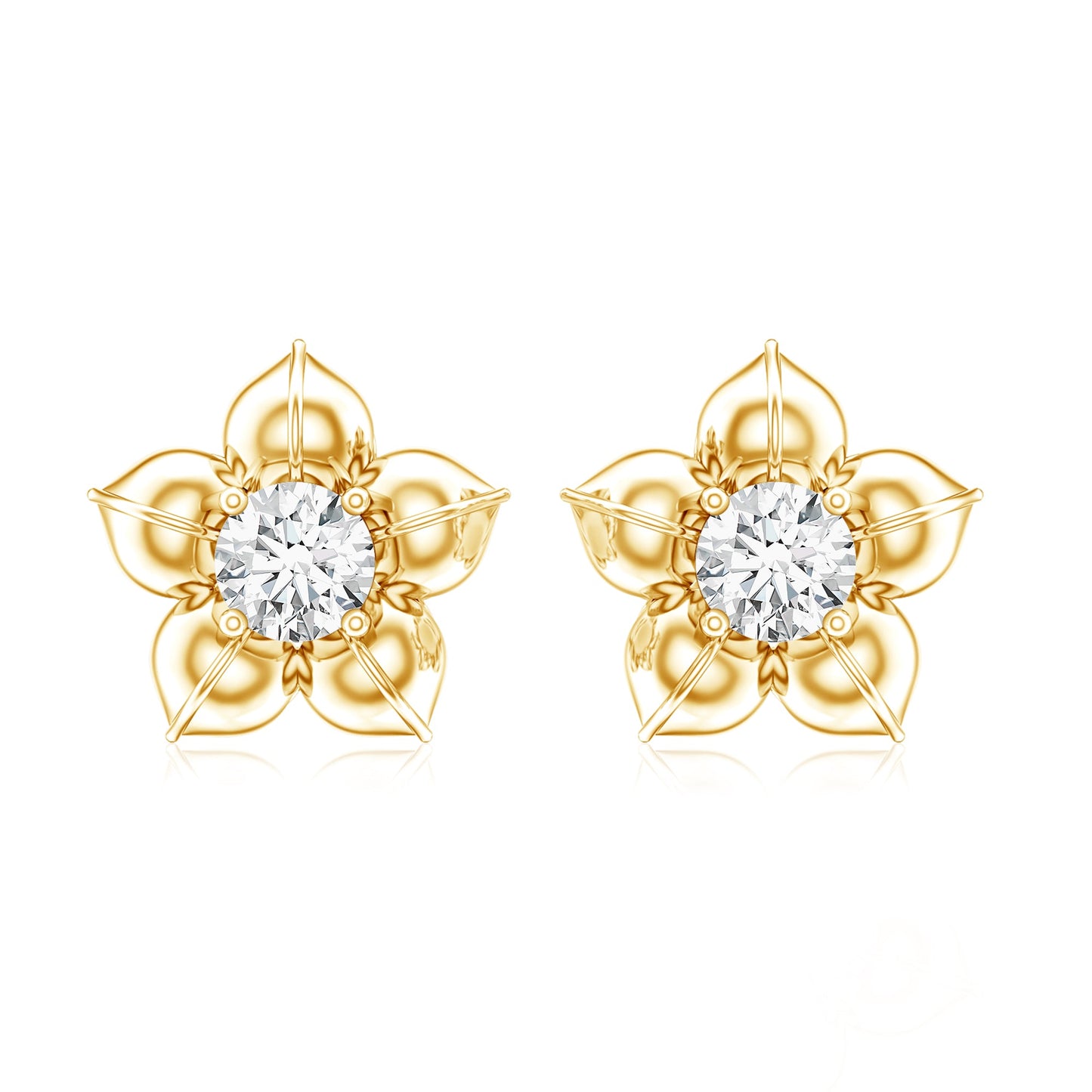 Diamond Flower Petal Stud Earrings in Prong Setting