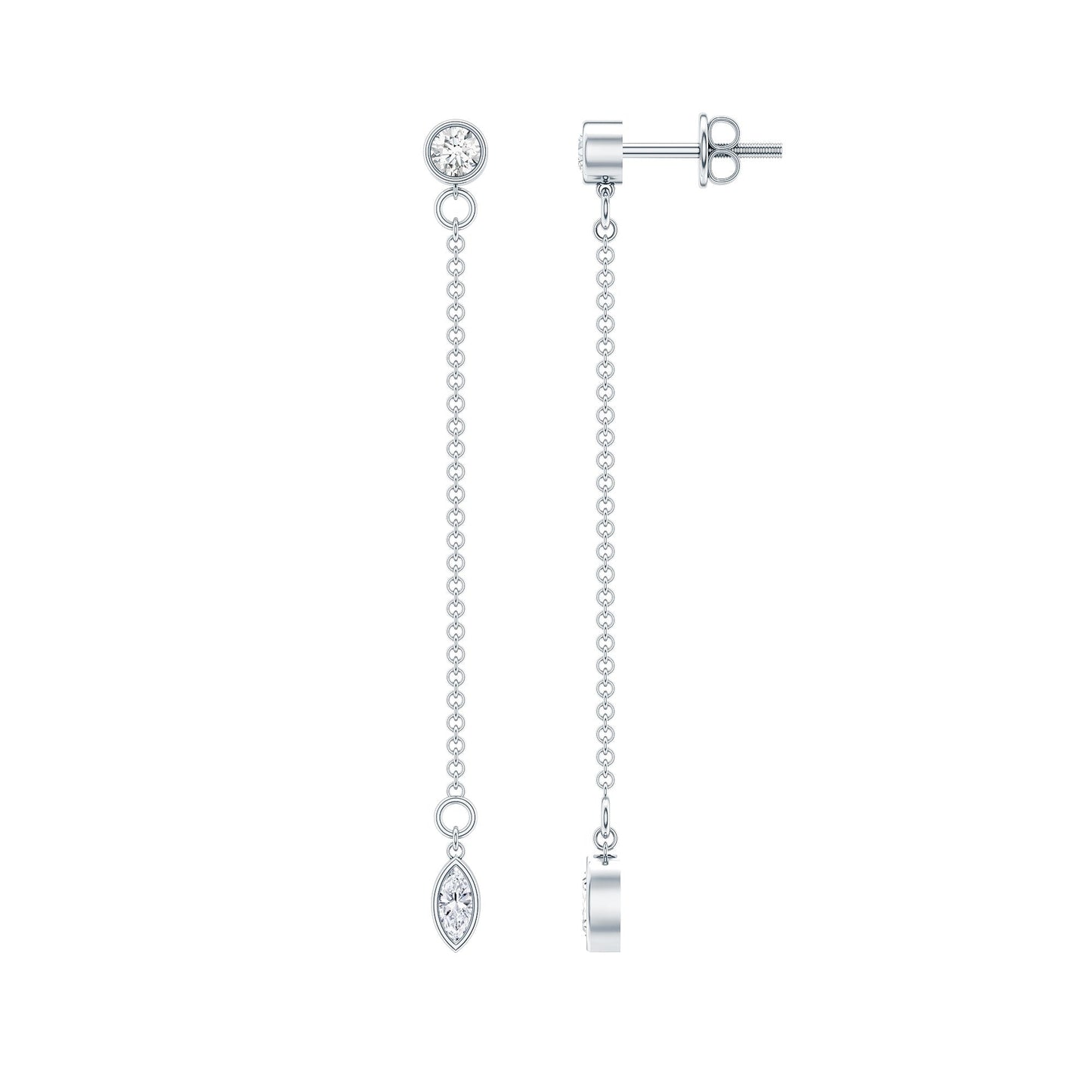 Certified Diamond Dangle Chain Earrings in Bezel Setting