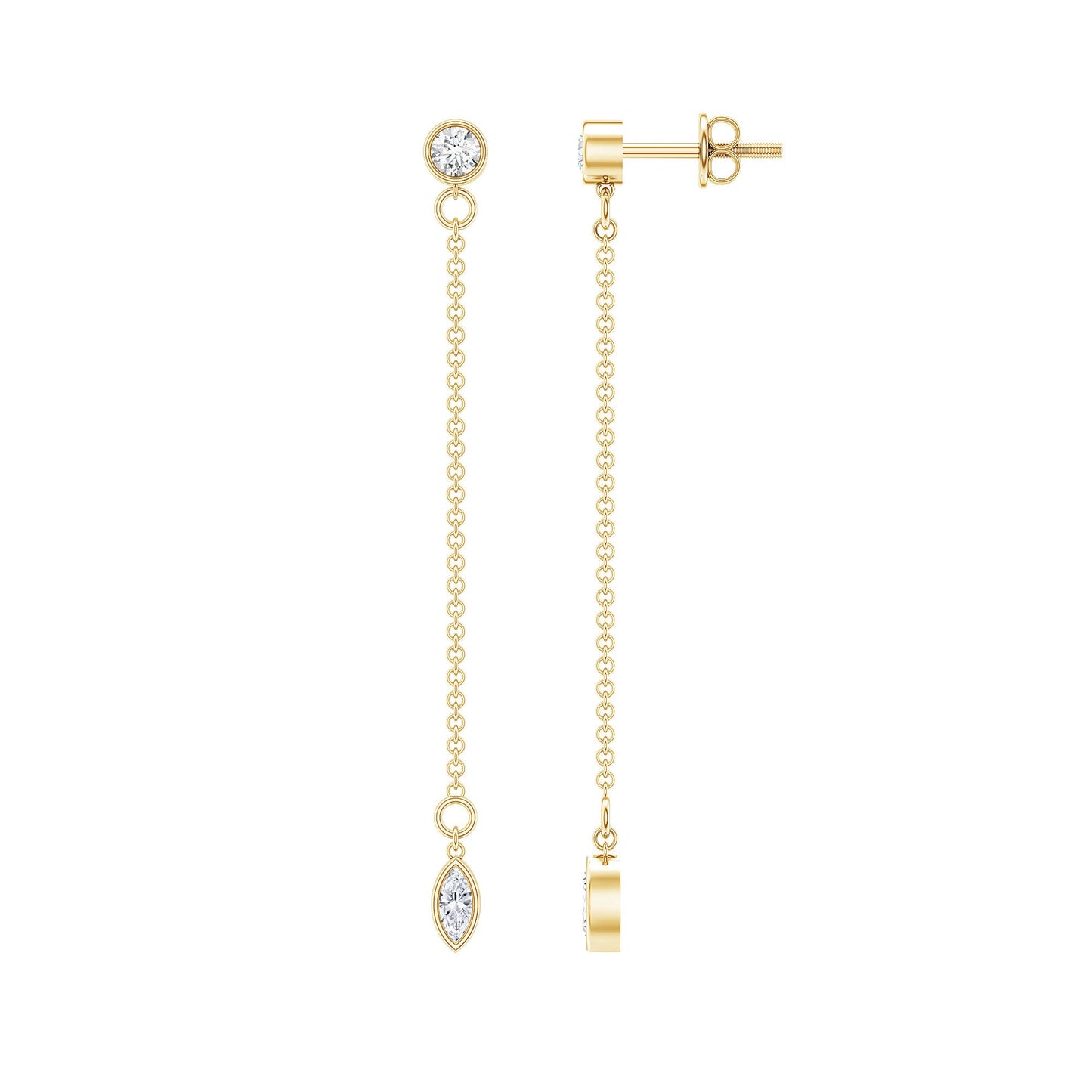 Certified Diamond Dangle Chain Earrings in Bezel Setting