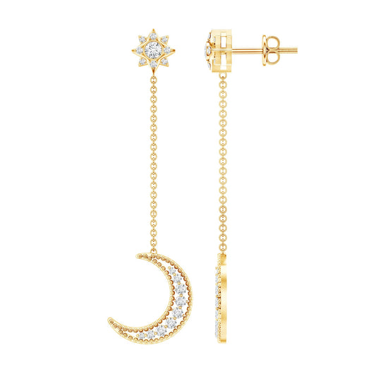 Certified Diamond Star and Moon Chain Earrings