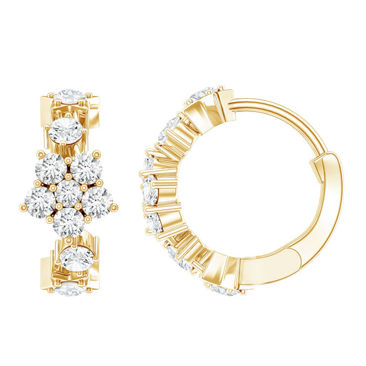 Certified Diamond Flower Hoop Earrings For Women