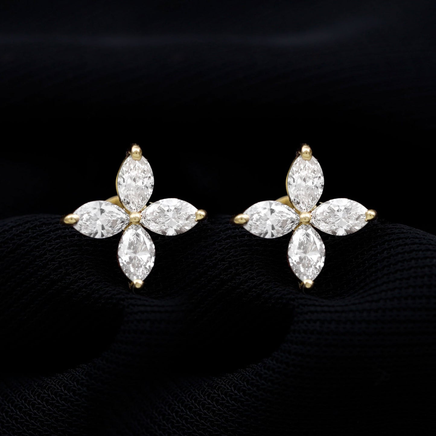 Marquise Shape Moissanite Flower Stud Earrings