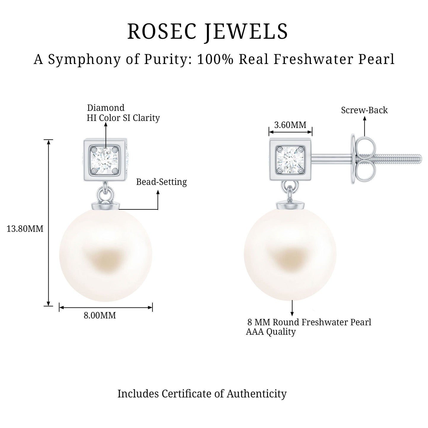 Real Freshwater Pearl and Diamond Drop Earrings