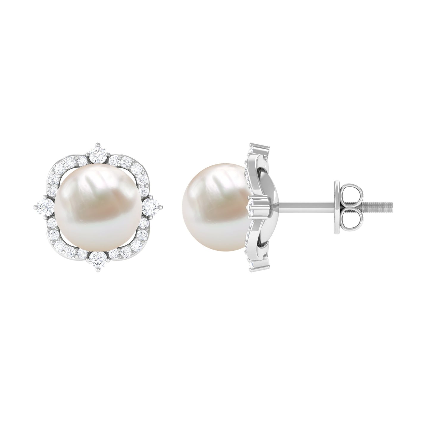 Cultured Pearl Stud Earrings With Diamond