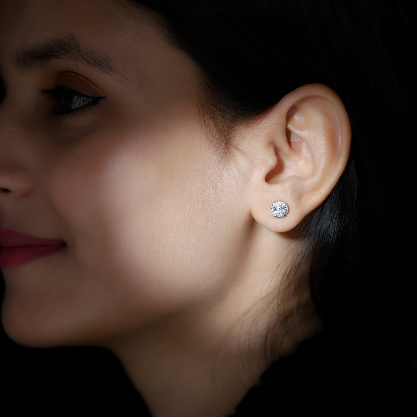 Certified 1 Carat Round Moissanite Classic Stud Earrings in Silver