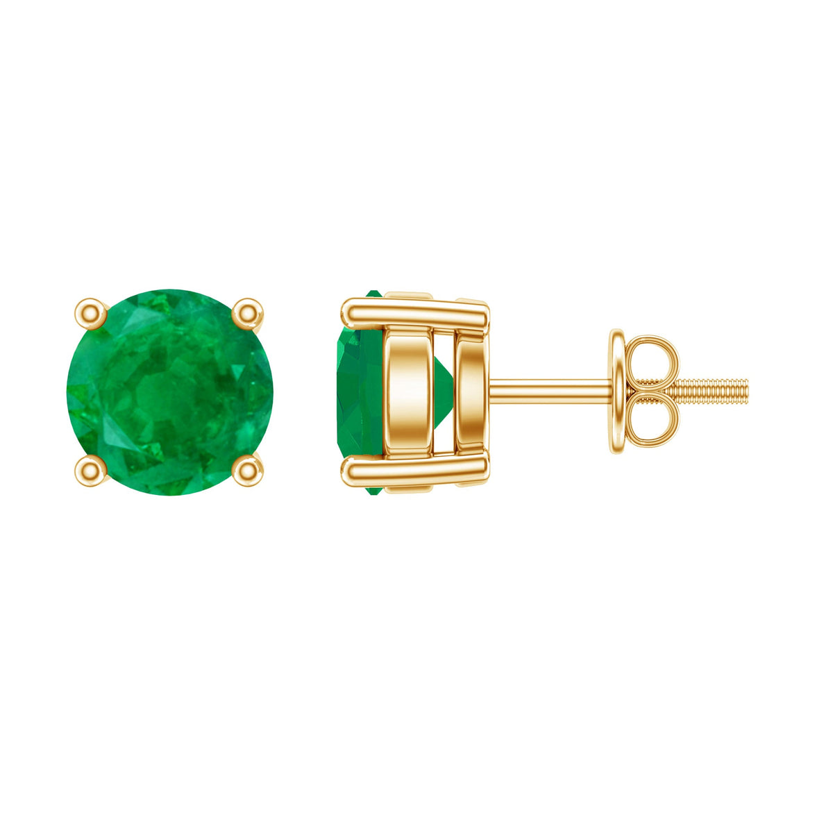 Round Cut 5 MM Real Emerald Stud Earrings