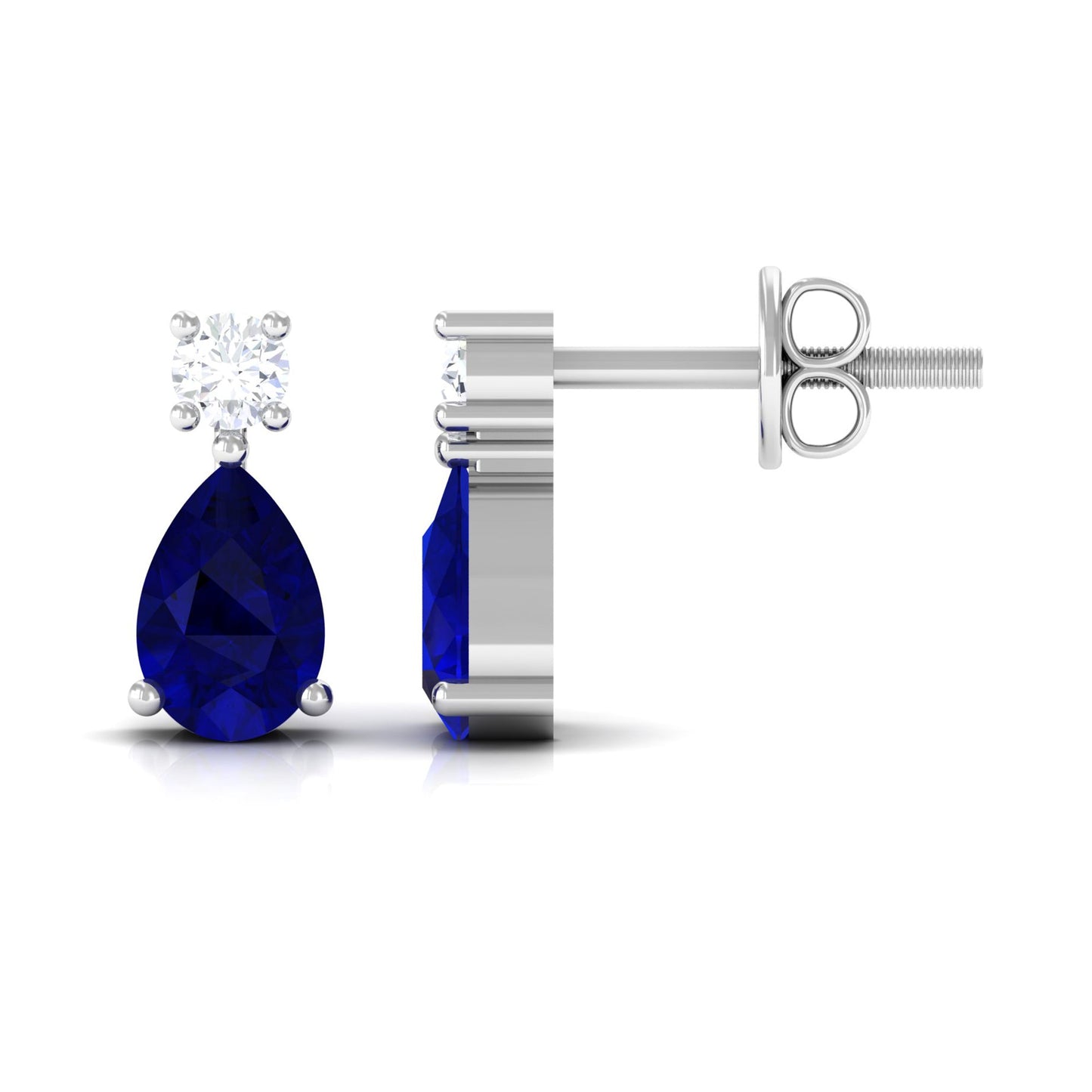 Pear Cut Blue Sapphire Diamond Two Stone Stud Earrings