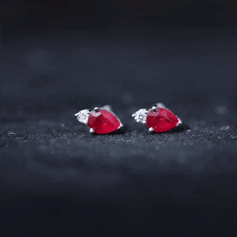 Pear Cut Ruby and Diamond Stud Earrings For Women