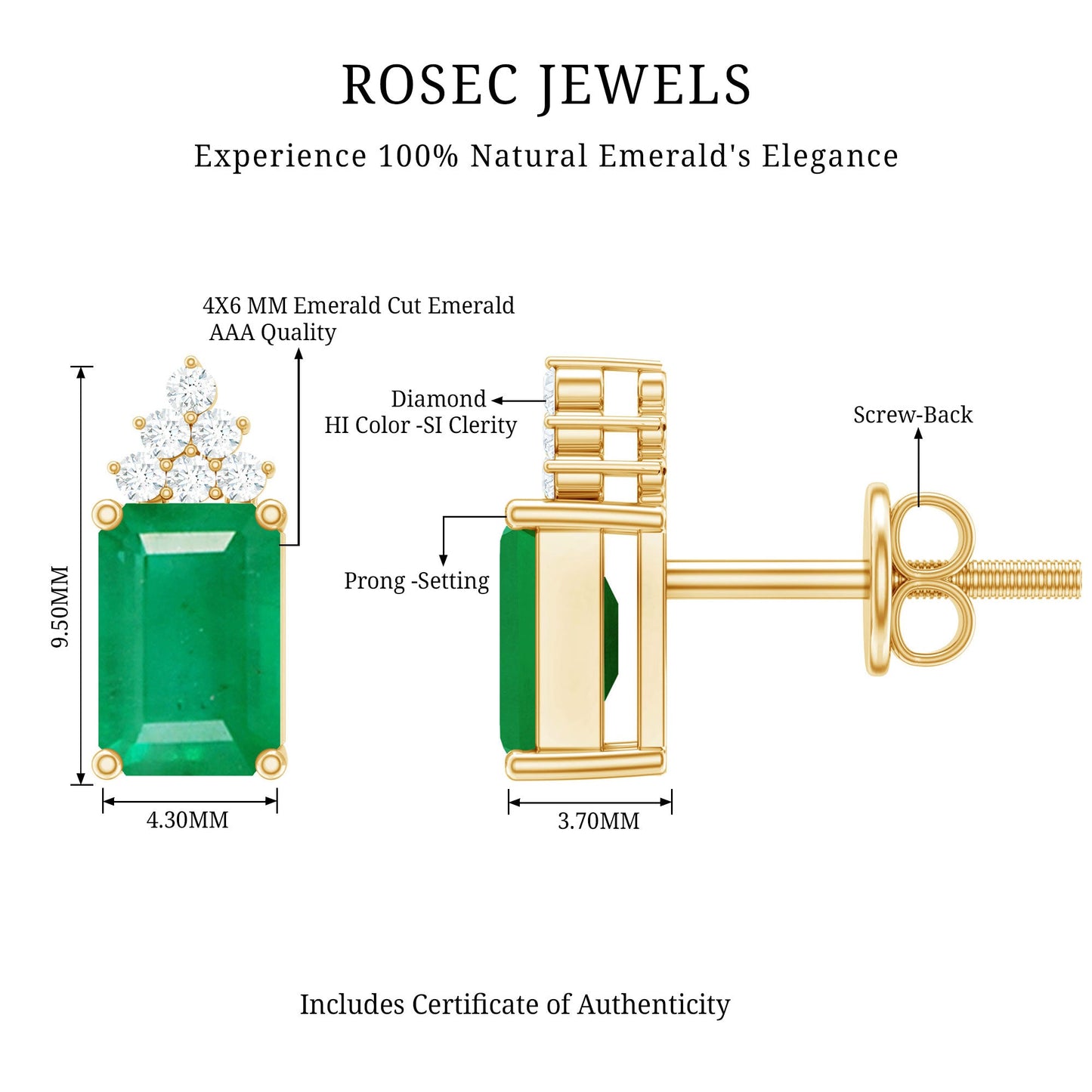 Genuine 1.32 Carat Emerald Cut Emerald Stud Earrings with Diamond Cluster