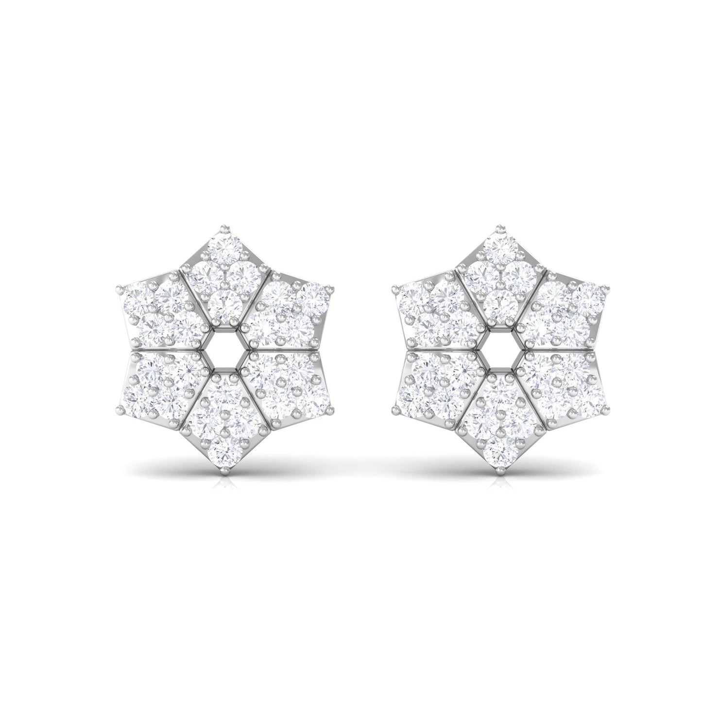 Certified Real Diamond Flower Earrings with Screw Back