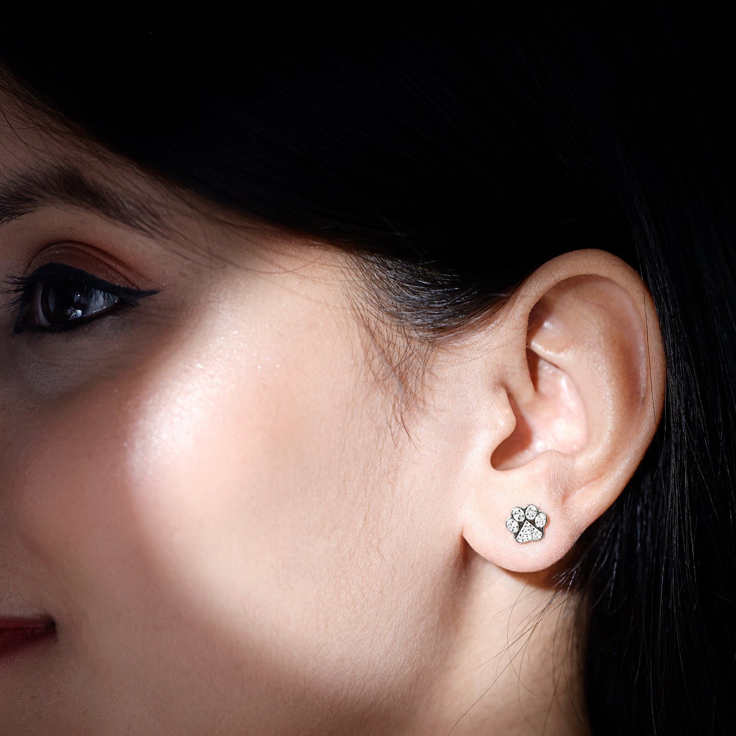 Real Diamond Cute Paw Stud Earrings