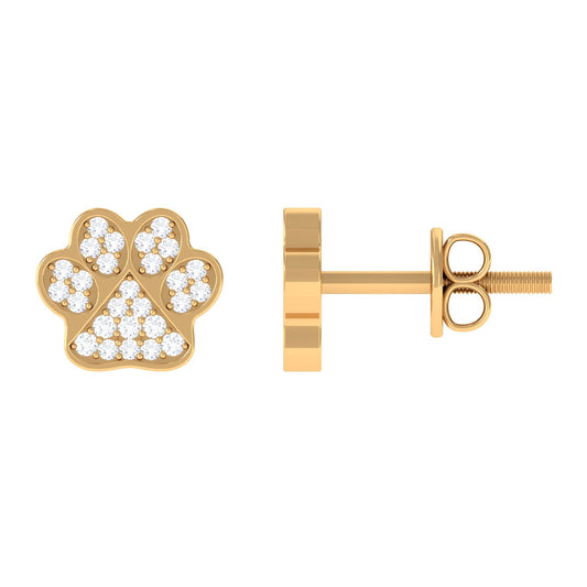 Real Diamond Cute Paw Stud Earrings