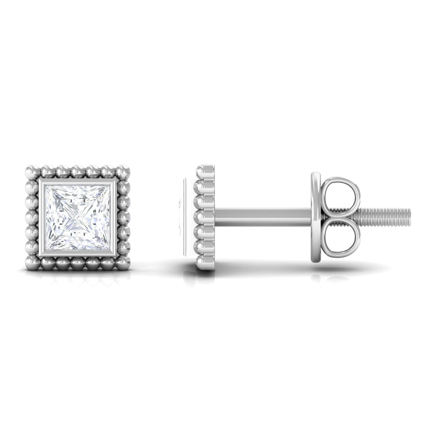 0.3 Carat Real Diamond Solitaire Beaded Stud Earrings
