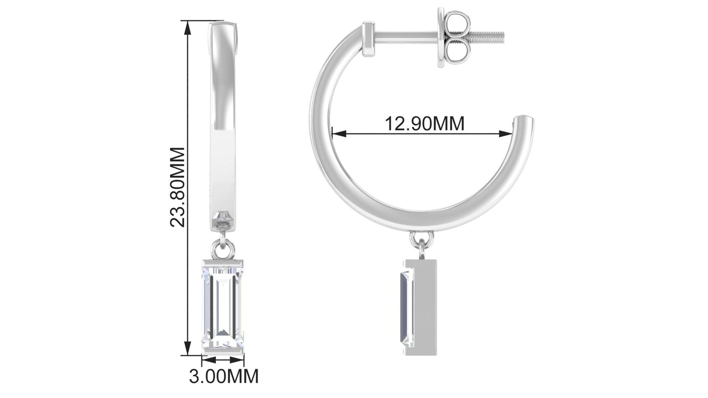 Natural Baguette Diamond Drop Hoop Earrings