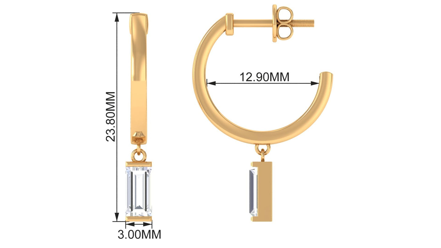 Natural Baguette Diamond Drop Hoop Earrings