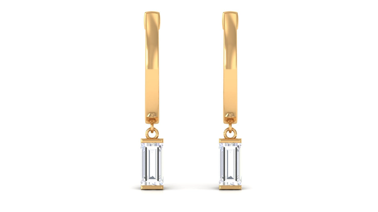 Natural Baguette Diamond Drop Hoop Earrings
