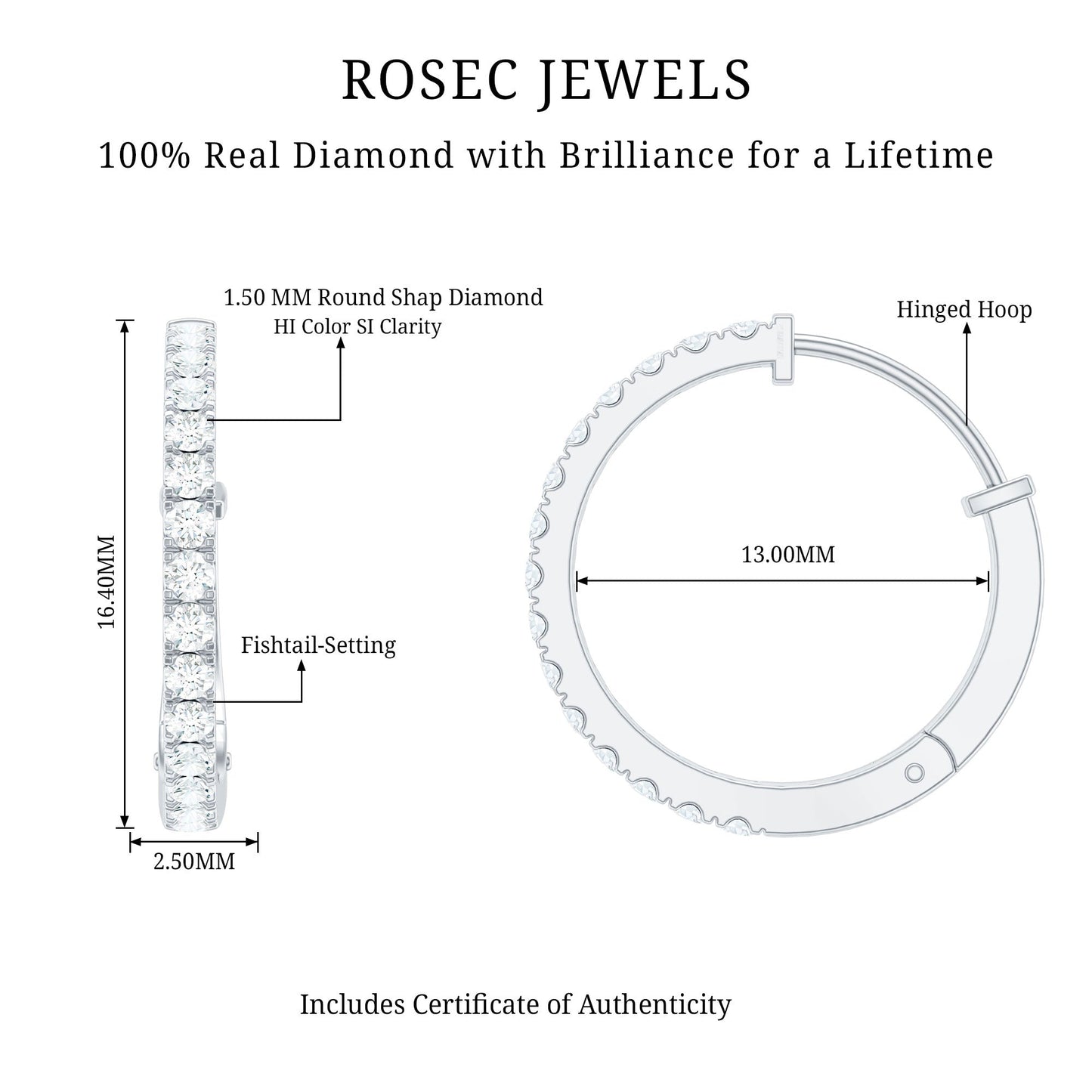 Natural Diamond Hoop Earrings For Women