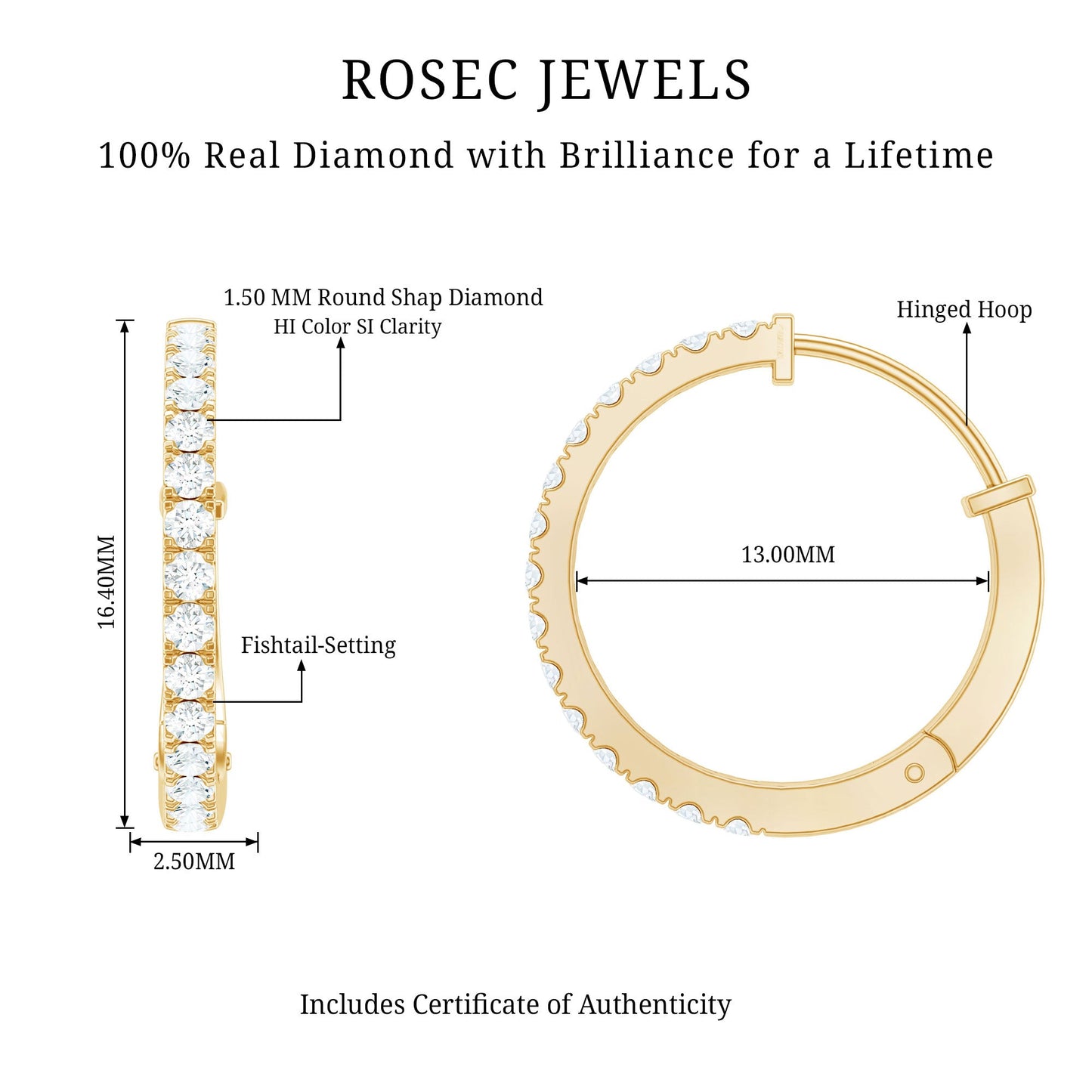 Natural Diamond Hoop Earrings For Women