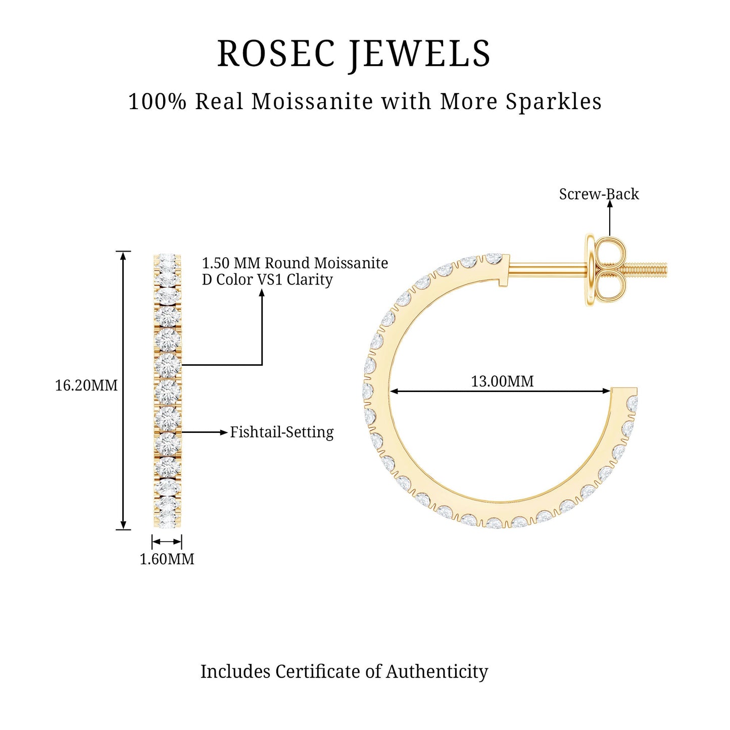 Certified Moissanite Hoop Earrings