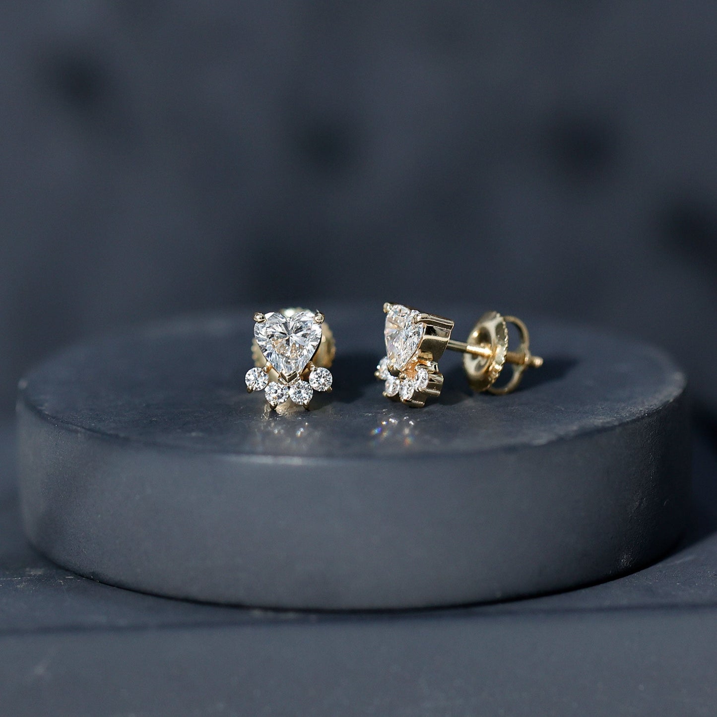 Heart and Round Shape Moissanite Paw Stud Earrings