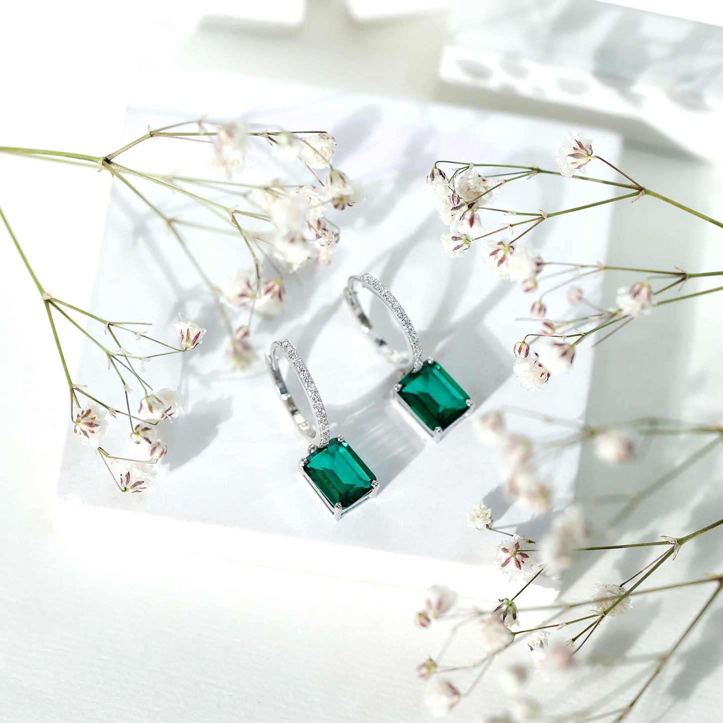 Certified Lab Created Emerald Hoop Drop Earrings For Women