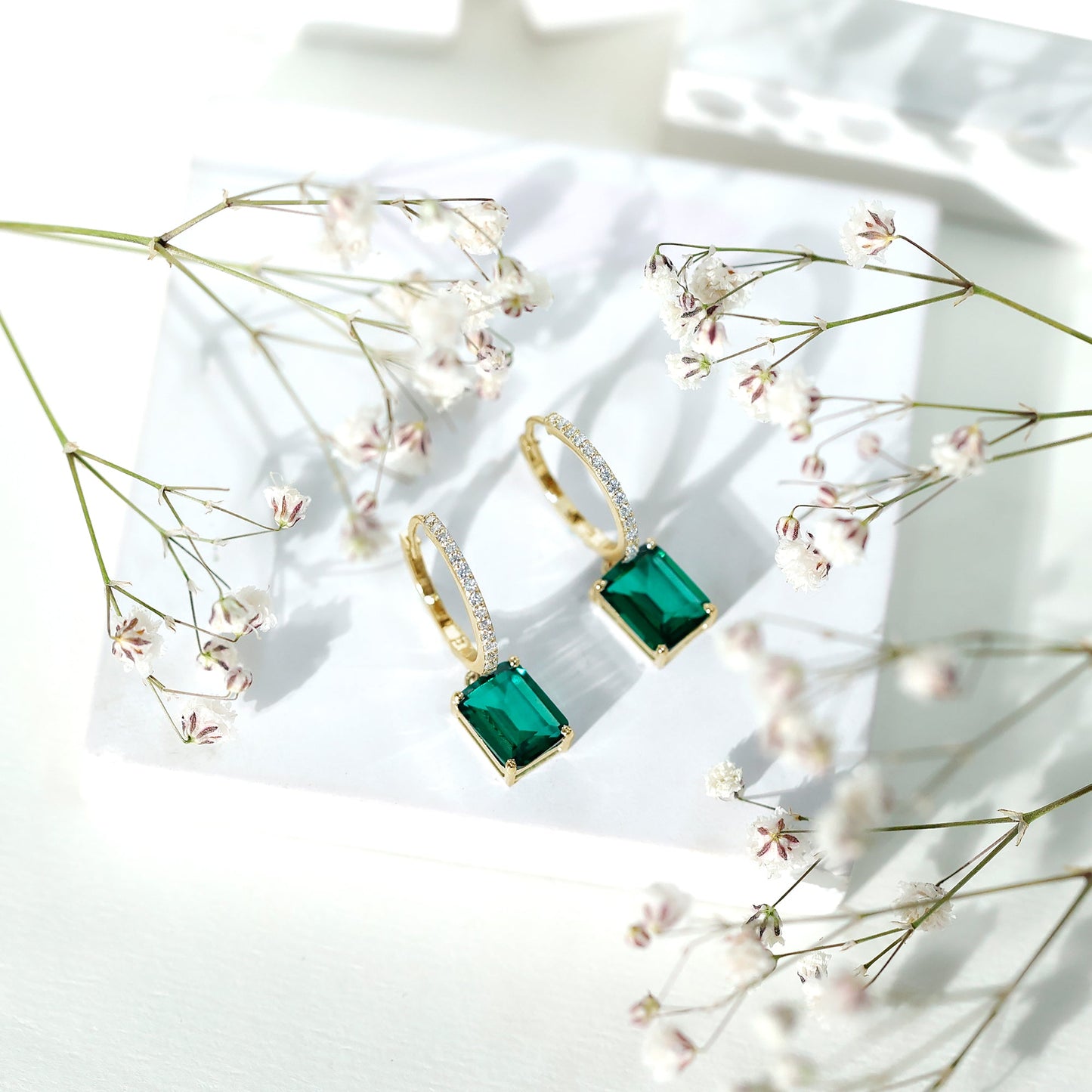 Certified Lab Created Emerald Hoop Drop Earrings For Women