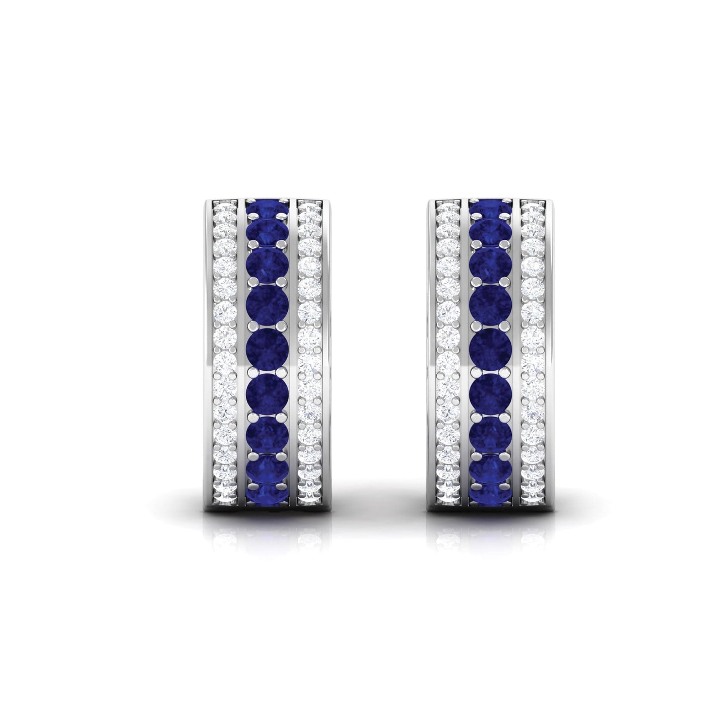 Lab Created Blue Sapphire and Diamond Hoop Earrings For Her