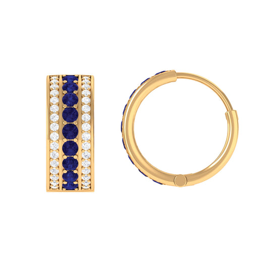 Lab Created Blue Sapphire and Diamond Hoop Earrings For Her