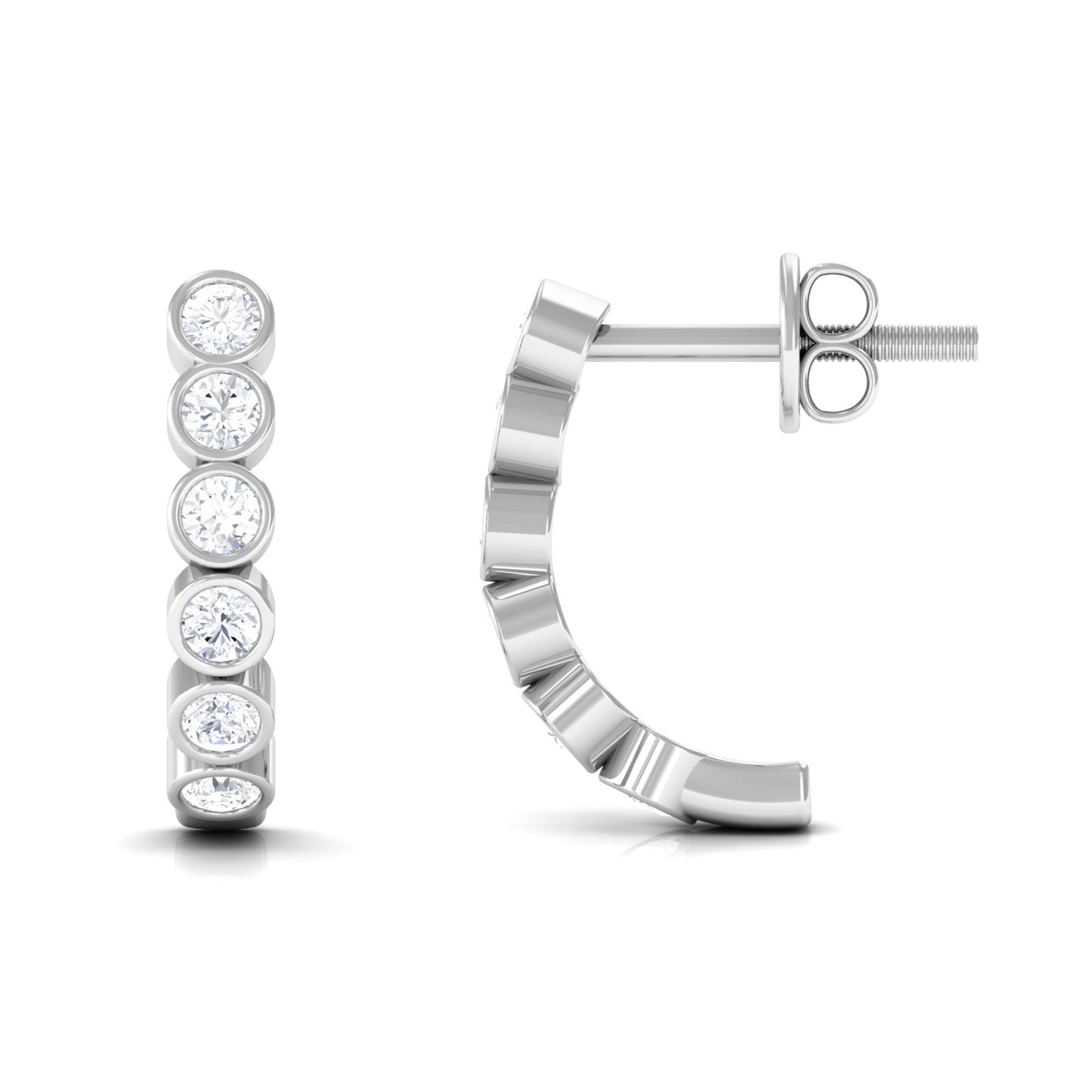 Bezel Set Round Moissanite Simple J Hoop Earrings