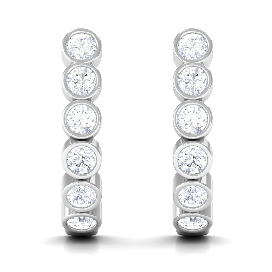 Bezel Set Round Moissanite Simple J Hoop Earrings