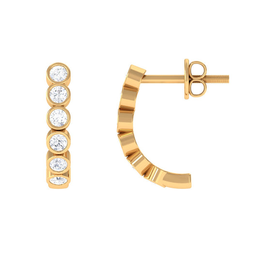 Bezel Set Round Moissanite Simple J Hoop Earrings