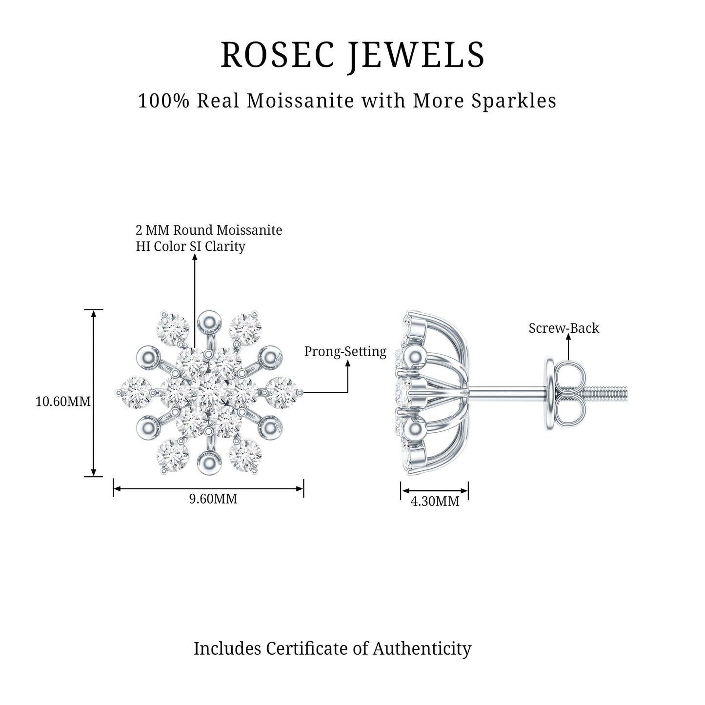 Moissanite Floral Cluster Stud Earrings