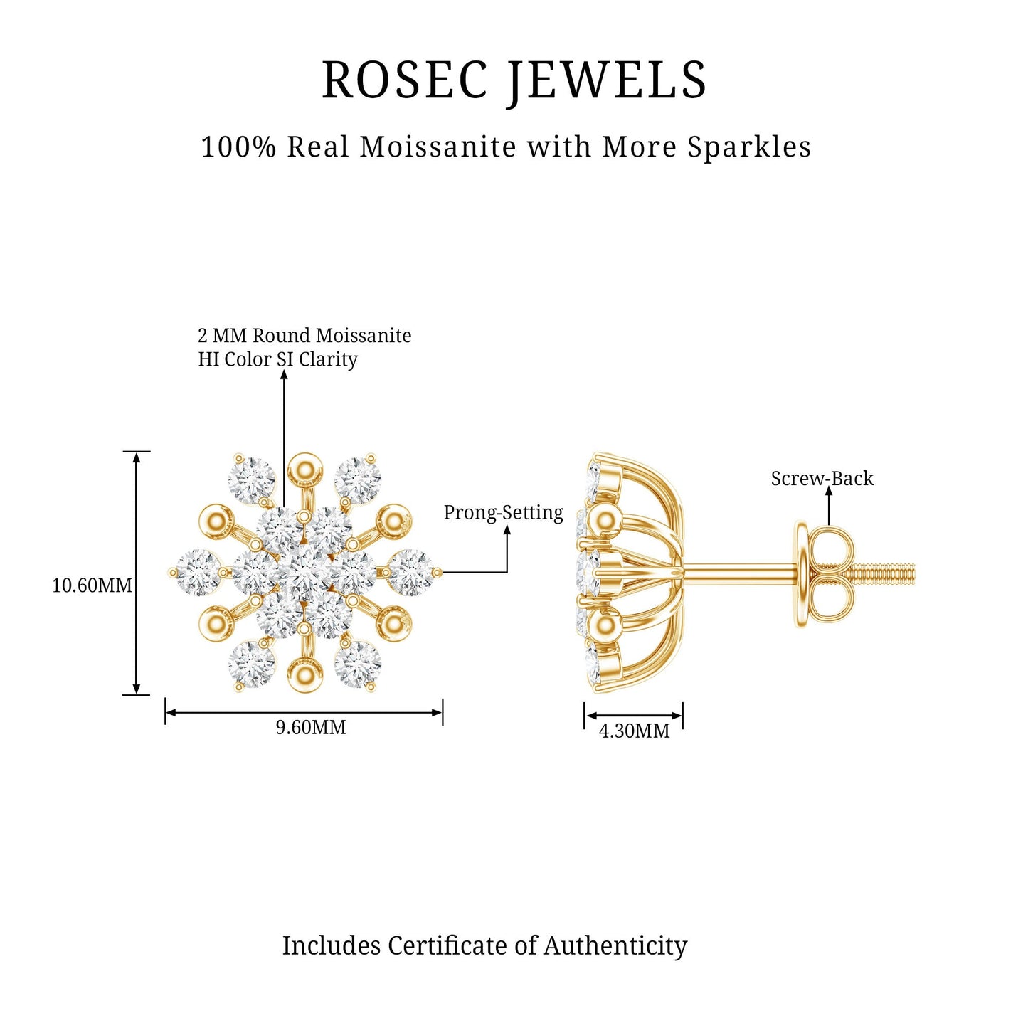 Moissanite Floral Cluster Stud Earrings