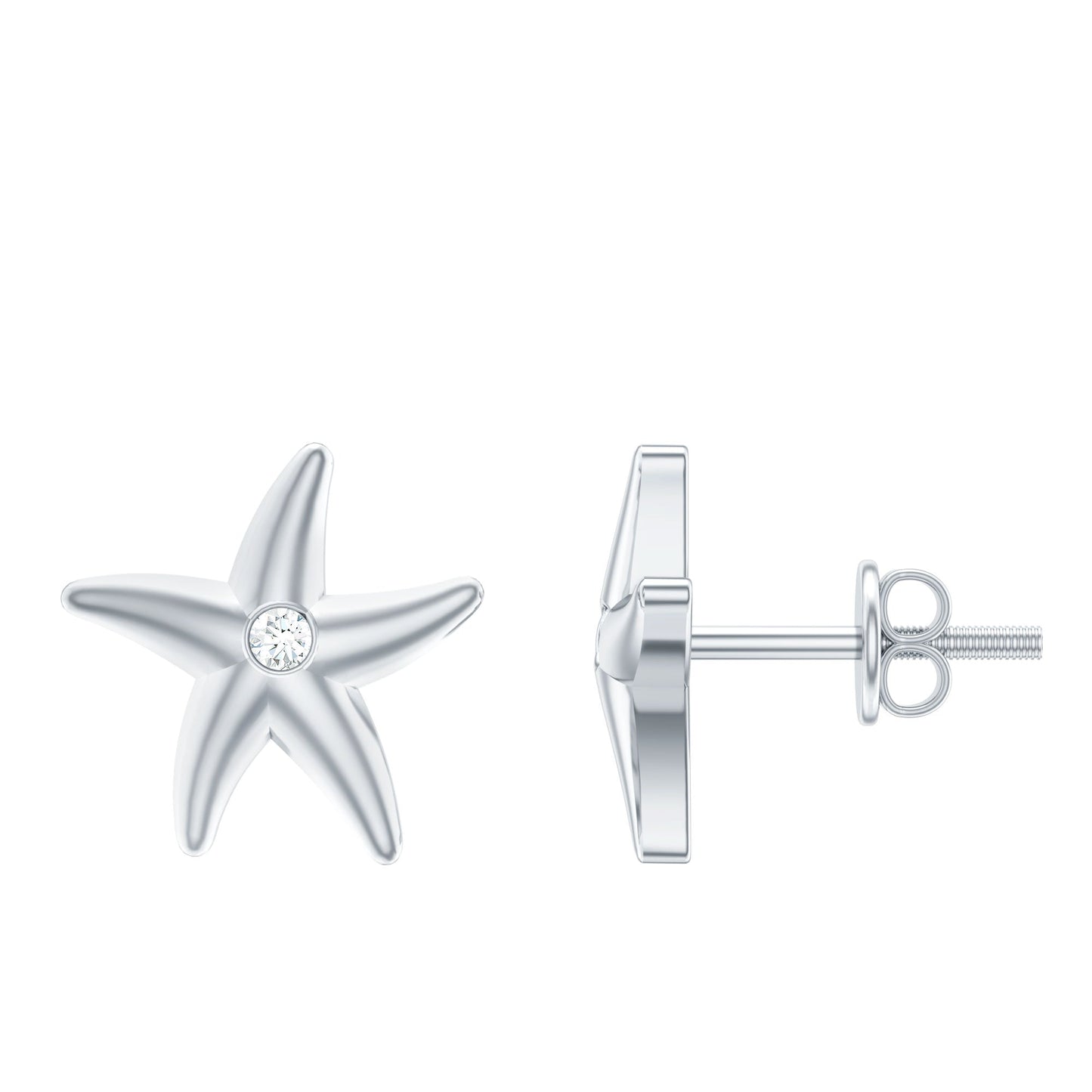 Bezel Set Round Moissanite Starfish Stud Earrings