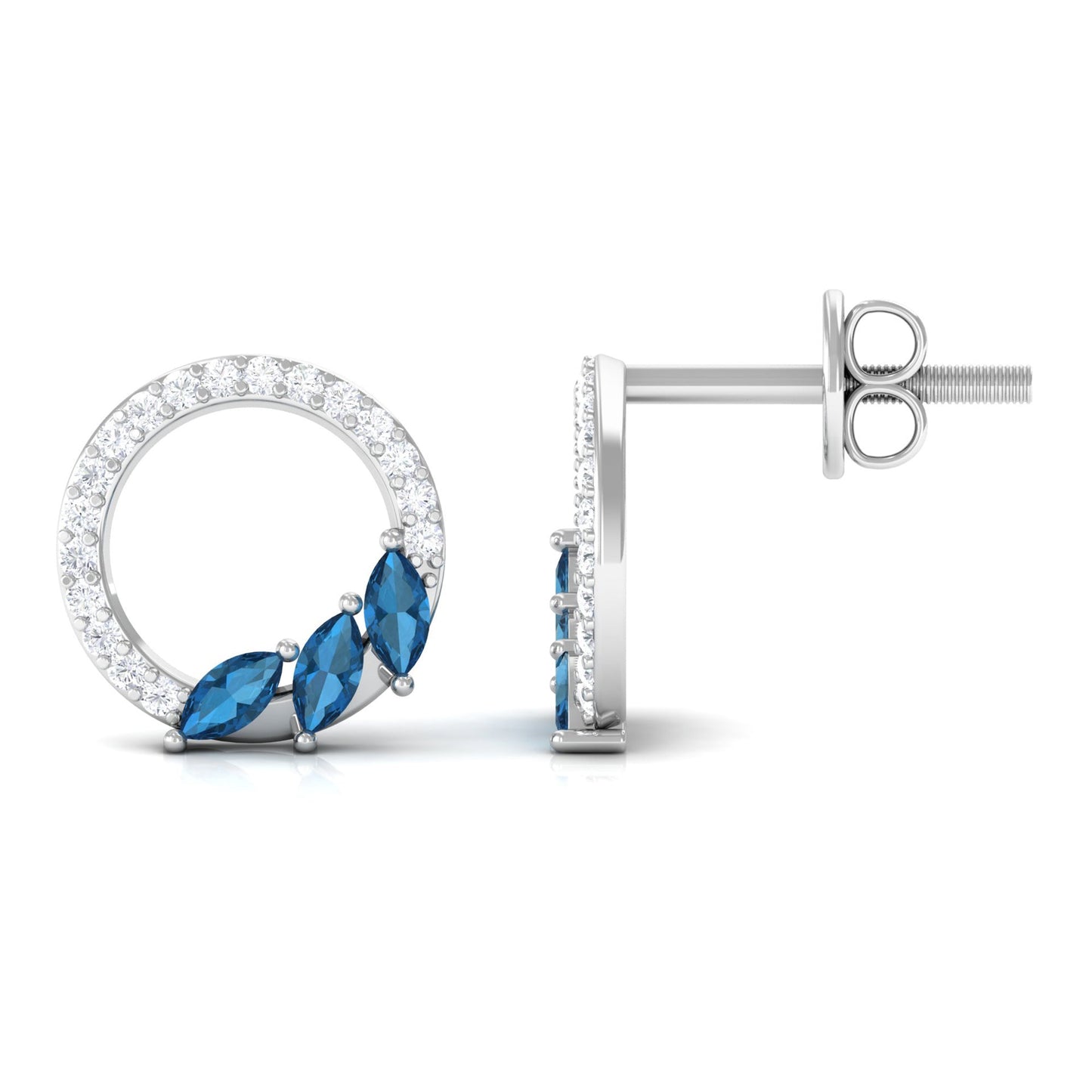 Marquise Cut London Blue Topaz and Diamond Eternity Stud Earrings