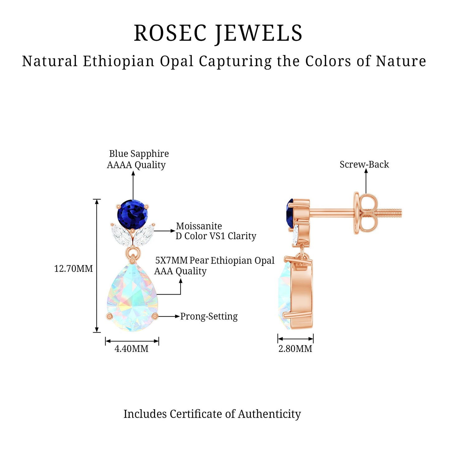 1.4 Carat Ethiopian Opal Teardrop Earrings with Lab Blue Sapphire